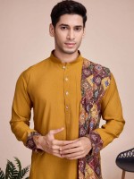 Mustard Silk Readymade Kurta With Stole